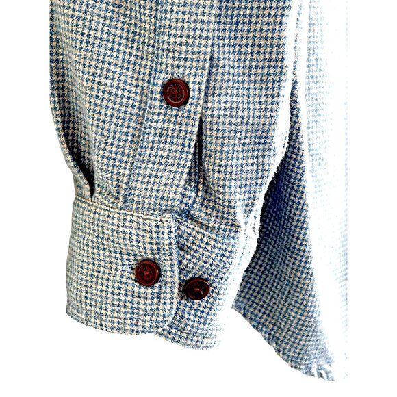 Orvis Fairbanks Shirt Mens Medium Button Up Houndstooth Blue Cream Soft Cotton - Picture 2 of 15